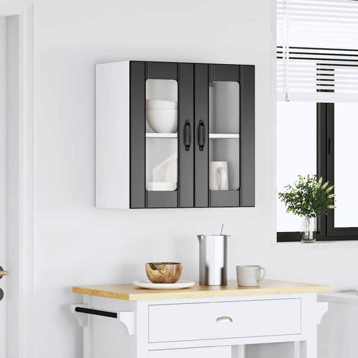 Hot Sale®Armoire/Cabinet/Placard - SARAZYJ - meuble de cuisine - Fixation murale - avec porte en verre Lucca noir - S7881444