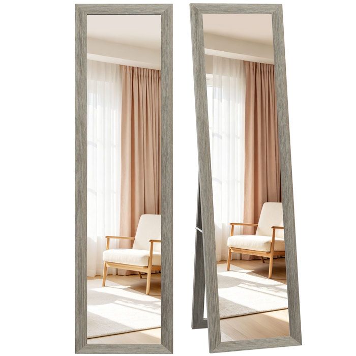 Miroir rectangulaire HOMCOM sur pied mural ou à poser avec cadre en bois pour salon chambre à coucher 37 x 157 cm gris