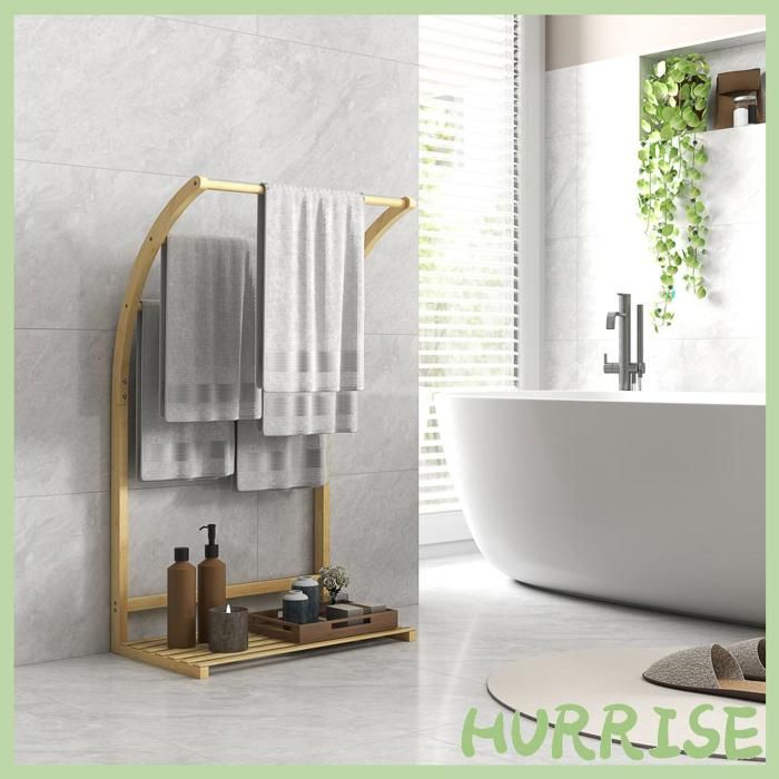 Cocosity Porte-Serviettes En Bambou 3 Barres Avec Étagère De Rangement Pour La Salle De Bains Et La Buanderie Finition Naturel