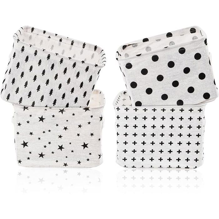 Paniers de Rangement en Tissu 4 Petits Paniers Carrés Pliables en Toile Boîte de Rangement Pratique Corbeilles de Rangement PANIER