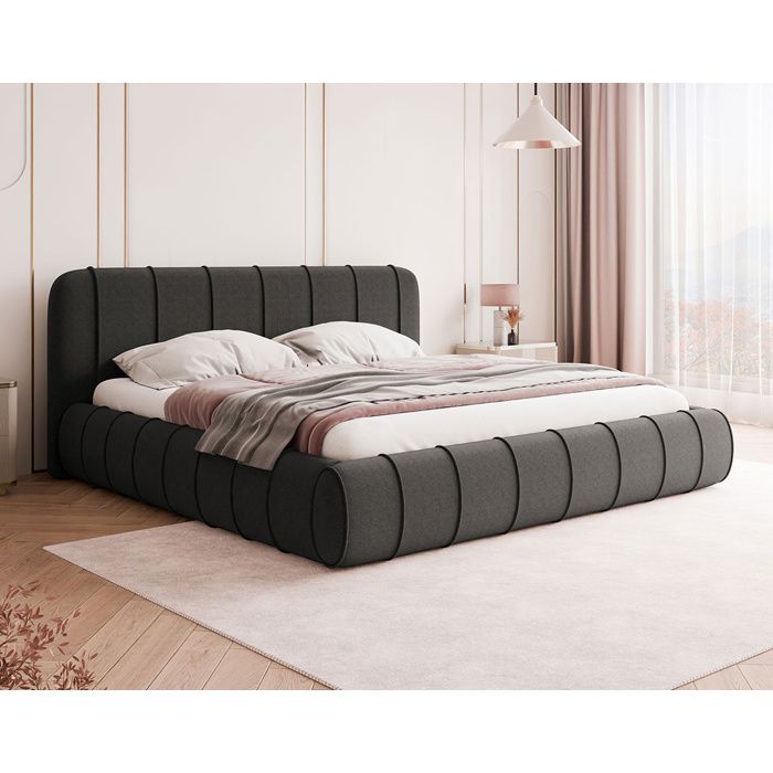Elsa - lit coffre king size - 180x200 cm - en velours - sommier inclus - Gris