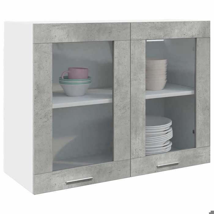 LE SOLDEVitrine suspendue/Vaisselier Haut - PARAJ - Meuble mural moderne - Lyon Gris béton 80x31x60cm@91423