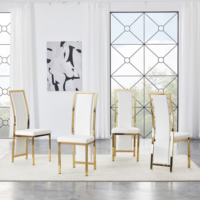 Lot de 4 chaises de salle à manger 44x427x109 cm avec dossier haut cadre métal doré en PU mat