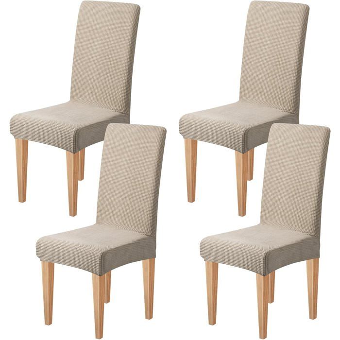 4 Housses de Chaise Modernes Élastiques - Extensibles en Khaki pour Salle à Manger - Décor et Mariage