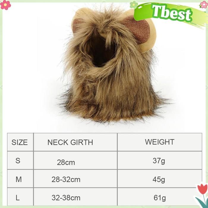 Tbest Costume de lion pour animaux de compagnie Chat Lion crinière animal de animalerie manteau M pour 88 2-143 3 lb