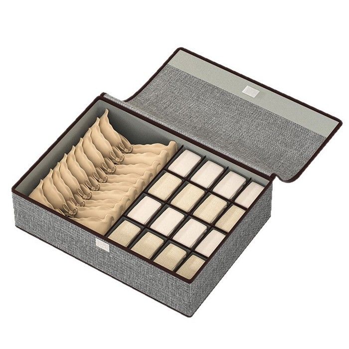 Boîte De Rangement 17 Compartiments Organisateur Pliable Pour Sous-vêtements Chaussettes Gris