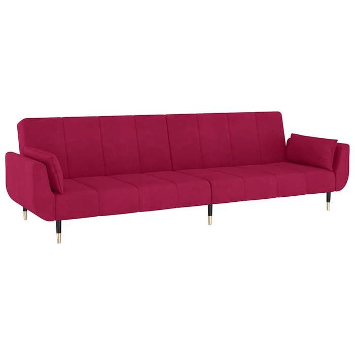 Canapé-lit - SOFA 2 en 1 - à 2 places - et deux oreillers - Rouge bordeaux Velours - (par siège) : 110 kg C2613