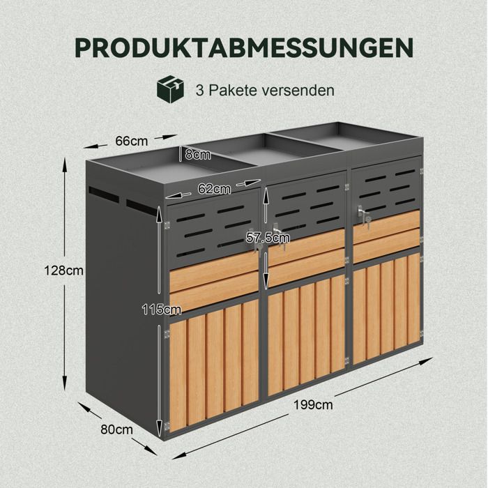 Armoire extérieure 2-en-1 avec jardinière intégrée 3 compartiments ventilation à lamelles acier galvanisé gris