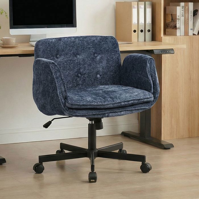 HOMVRA Chaise de bureau pivotante a roulettes hauteur reglable accoudoirs reglables 5 niveaux tissu chenille bleu