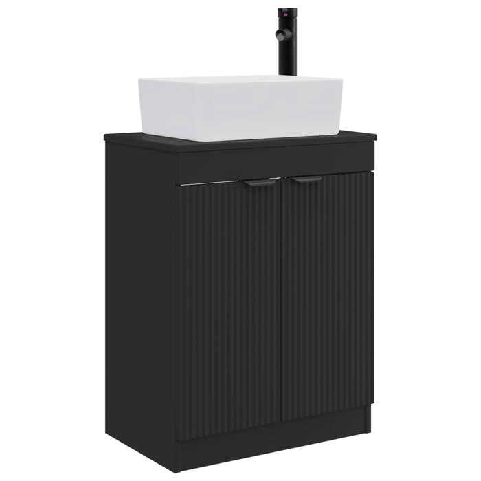 Meuble vasque - Meuble de salle de bain avec évier - vidaXL - bois dingénierie - noir - 54 x 35 x 83 cm - 1 étagère 3483005