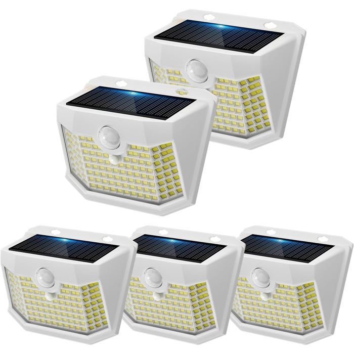 Applique murale solaire extérieure - 120 LED lumière blanche froide 130° IP65 Lot de 5 - détecteur de mouvement 8 m ABS