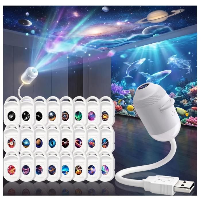 Projecteur de Galaxie pour la Nuit Projecteur de 5d Étoile Holographique 2-en-1 Branché et Utilisable hd avec 24 plaques étoilées