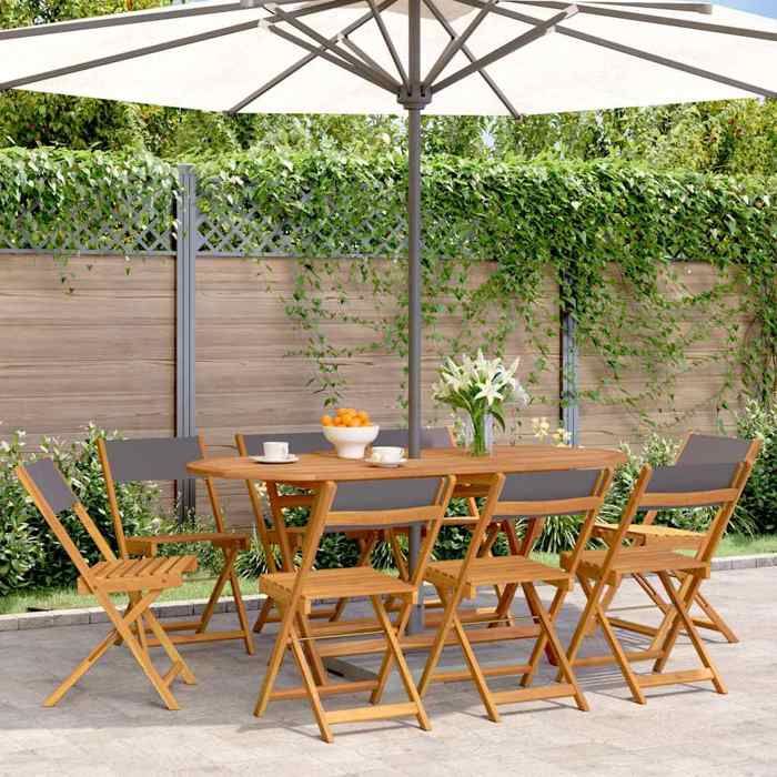 Chaises/Fauteuils de jardin Antirouille pliantes (lot de 8) tissu et bois massif - Meuble dExtérieur LL1331