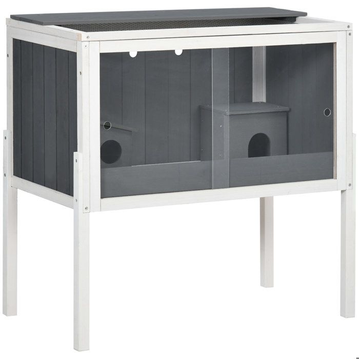 Cage à hamster en bois Gris – 2 huttes porte en acrylique grand espace 82 x 45 x 81 cm