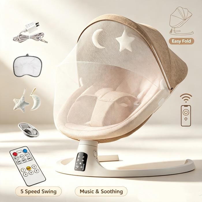 Balancelle Bébé Électrique 3 en 1- 3 Minuterie - 5 modes balancement - télécommande - Bluetooth - Max 12kg - balancoire bebe