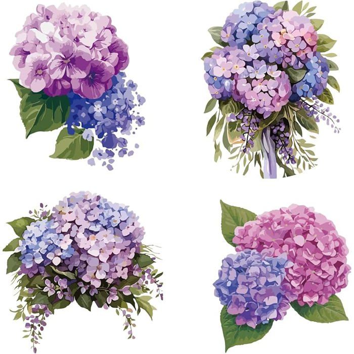4 Styles Autocolnts de Fenêtre Hortensia Printemps Été Fleurs Violettes Décalcomanies de Fenêtre Hortensia FILM POUR VITRAGE