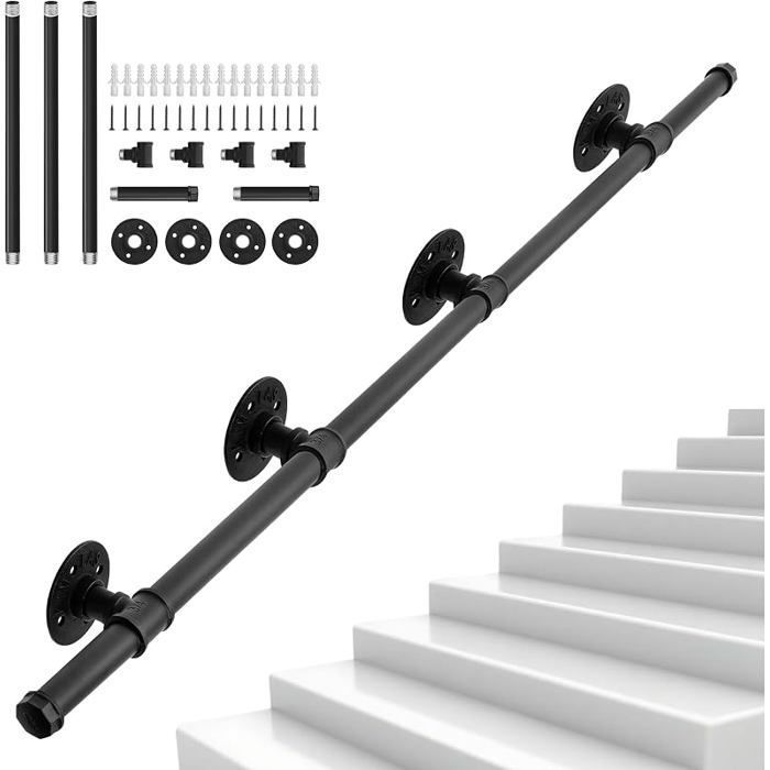 2.45M Main Courante pour Escalier Capacité de Charge 150KG Rampe dEscalier Murale Tube Industriel Main Courante Fer Escaliers