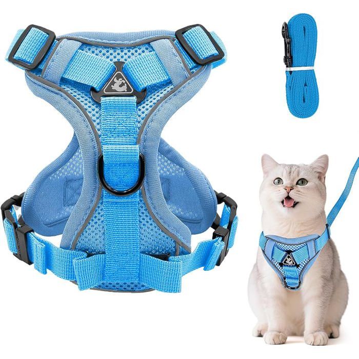 Harnais régble anti éctement pour chat Harnais souple Taille L Bleu cir Bleu cir L L LAISSE