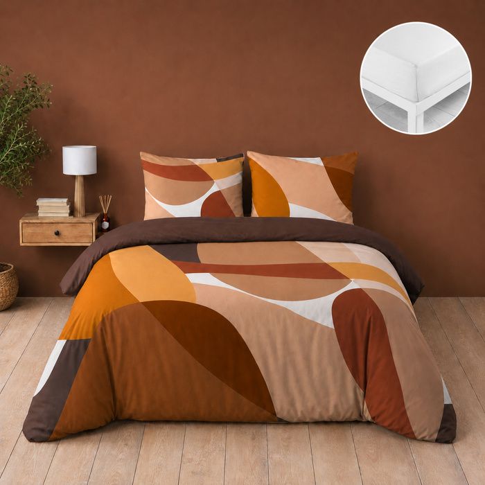 Parure de lit - DOUCEUR DINTÉRIEUR - BOOGIE - 240x220 cm - 100% coton - Drap housse 140x190 cm