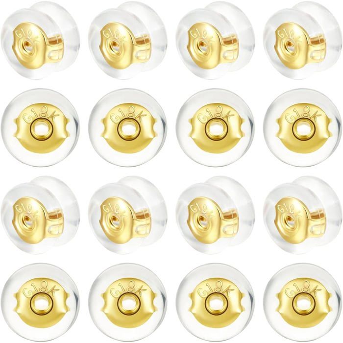18 Pièces Métal Fermoir Boucles DOreilles Silicone Hypoallergénique 18K Or Attache Boucle DOreille Sécurité Pour Boucles/C[PP198]