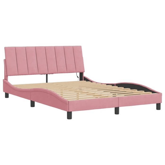 LED - Rose - Structure de lit chambre - avec LED - sans matelas - Hanko rose 140x200 cm - velours - Lit{4359}