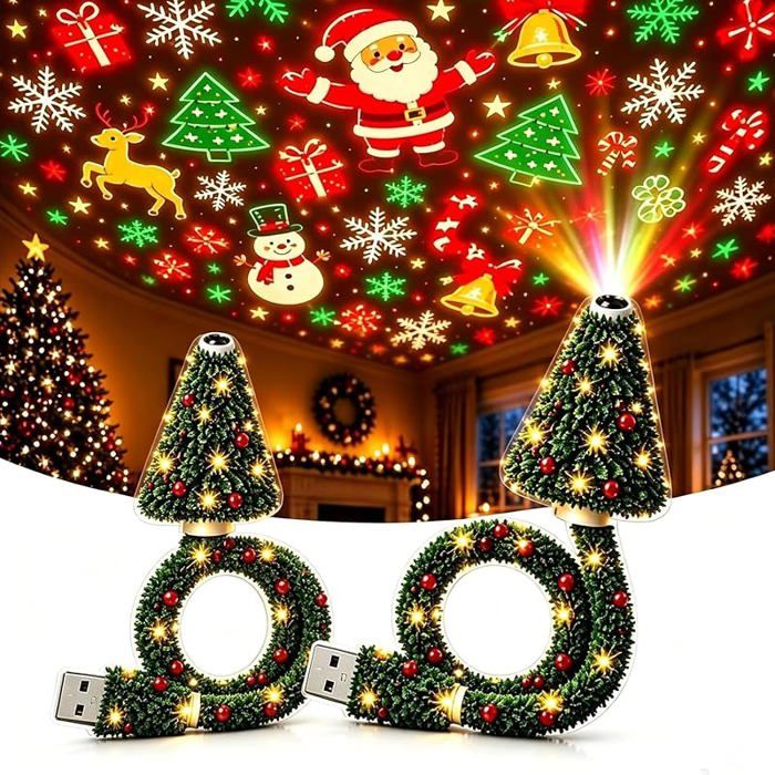 Projecteur de Noël avec Veilleuse Projection au Plafond Motif Sapin 6+ Motifs Festifs pour Chambre et Bu LAMPION DE DECO DE FETE