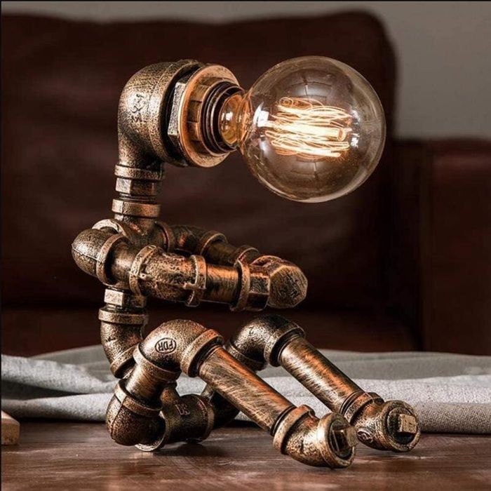 Lampe de bureau rétro tuyau métal robot steampunk industriel lampe de chevet vintage
