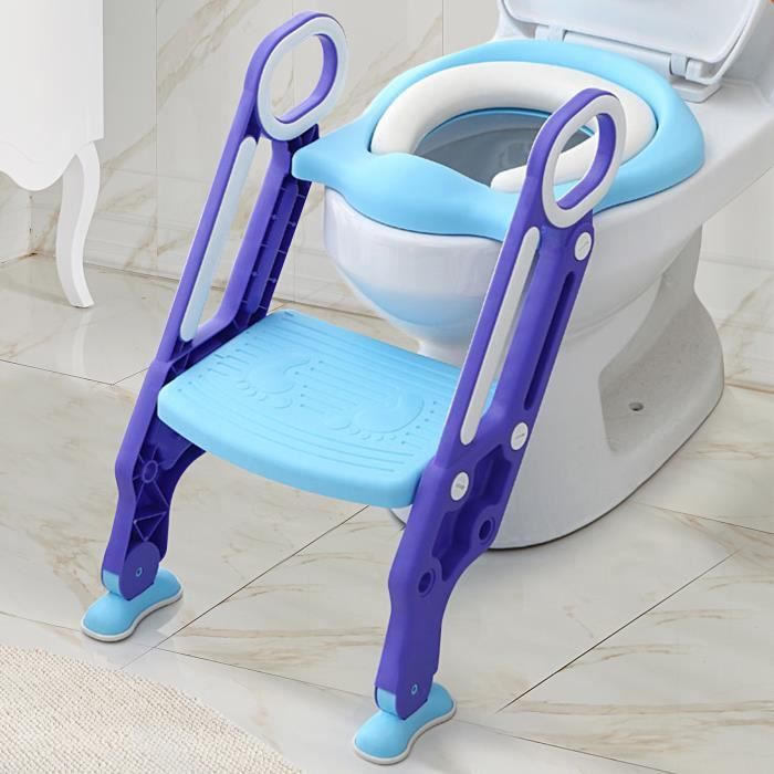 Siège Toilette Enfant Réglable Et Pliable - Avec Marches Antidérapantes, Coussin Confort, Bleu