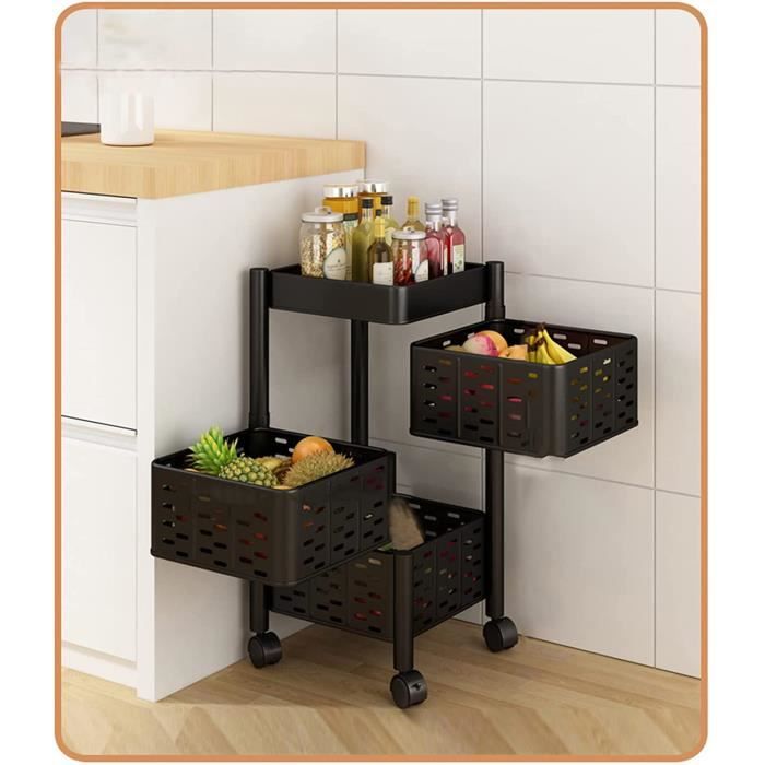 Panier A Legumes Sur Roulettes Panier à Fruits Et Légumes Pour Cuisine, Chariot De Rangement Rotatif à 5 Niveaux Avec 4 Roulettes à 360°, étagère De Rangement Multifonction En Métal Pour La