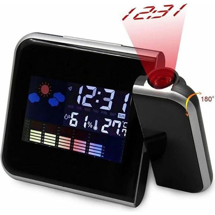 Réveil Projecteur Rotatif 180° - Horloge Numérique Miroir Avec Thermomètre | Luminosité Réglable | Pour Chambre Et Bureau