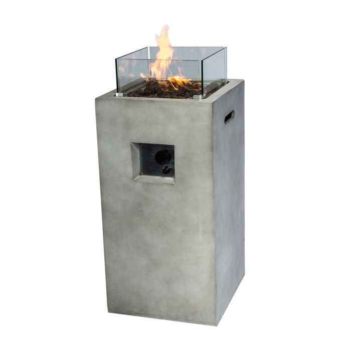 Braséro De Jardin Teamson Home En Ciment Gris - 53cm, Avec Grille BBQ Et Couvercle, Chauffage Extérieur