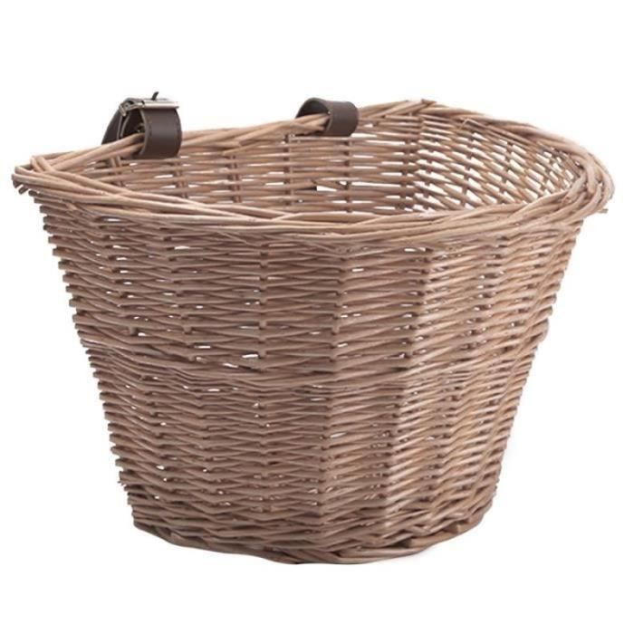 Happyyami Panier Vélo En Osier Naturel – Forme D, Détachable, 35x26x22 Cm, Pour Guidon, Couleur Bois