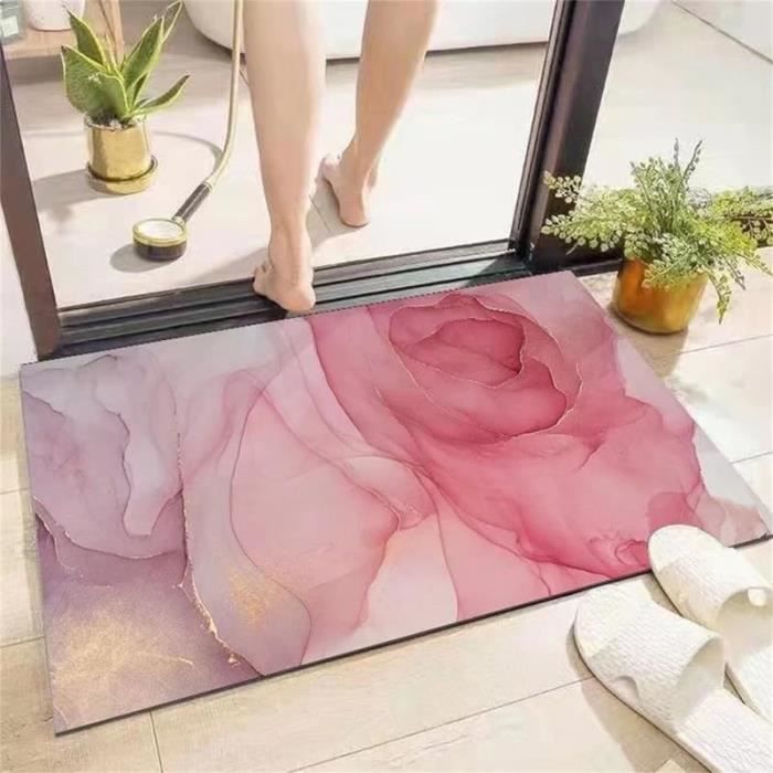 Hixingo Tapis de Bain Antidérapant Motif en Marbre Coloré Tapis Salle de Bain Diatomite Absorbant, Tapis Douche Séchage Rapide, Microfibre Tapis Vaisselle Tapis d'Entré (50x80cm,Or Gris
