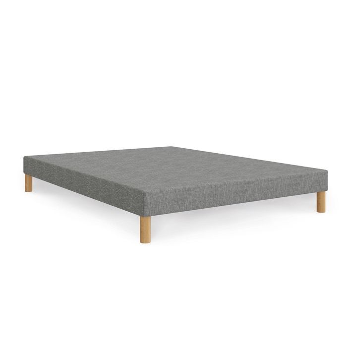SPRING - Sommier tapissier 160x200 tissu gris piètement en bois