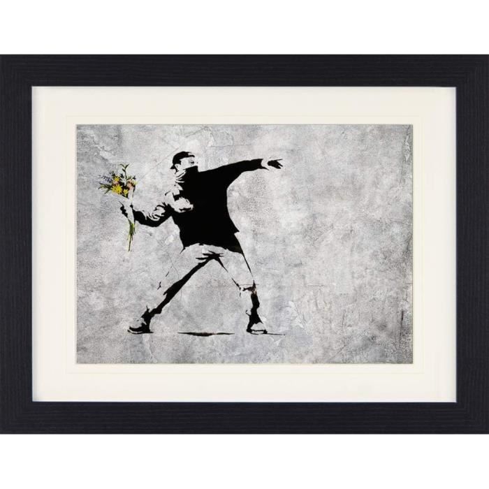 Banksy Poster Le Lanceur De Fleurs, Graffiti Art Urbain Affiche Encadrée Avec Passe-Partout