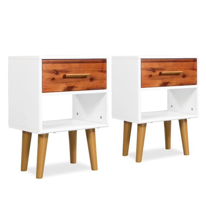 Tables De Chevet Avec LED – Lot De 2, Velours Beige, Tiroir + étagère, Pieds Dorés, 40x31x50 Cm - 9