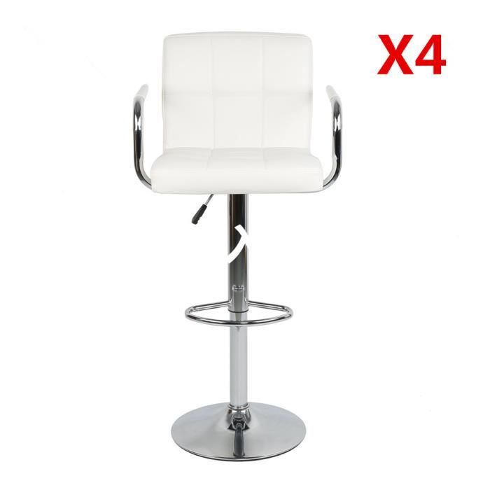 Chaises de Bar - Simili Cuir Blanc - Contemporain - Réglable en Hauteur