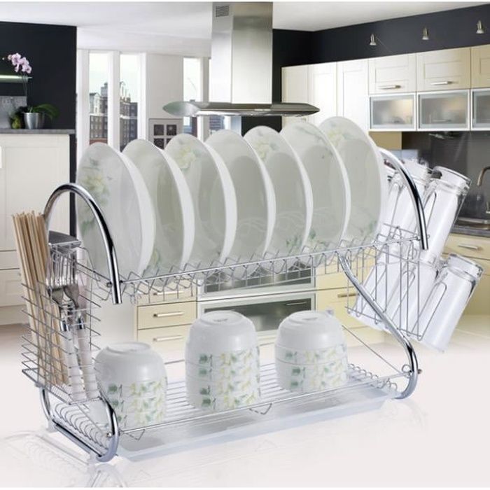 Plaqué Chrome Cuisine Dish Rack Égouttoir avec égouttoir /& Assiettes Couverts Titulaire