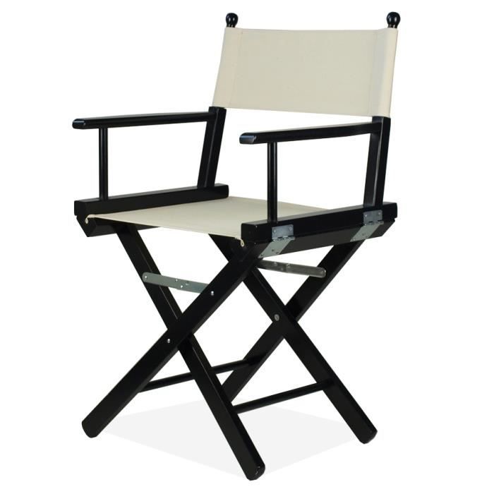 Tabouret Make Up Fauteuil Metteur En Scène Haut Bois Aniline Noir - Tissu Coton - Fabriqué En Italie
