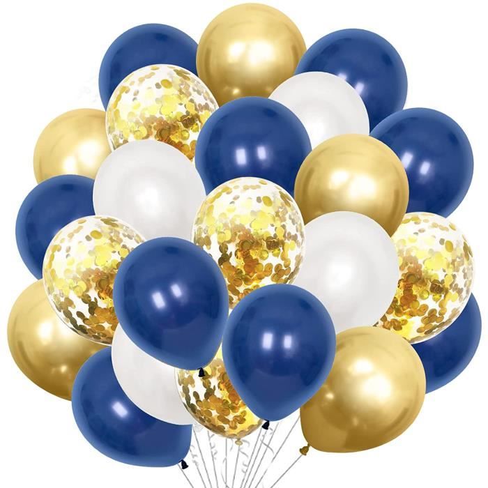 60 Ballons Bleu Et Or Avec Confettis - Pour Anniversaire, Mariage, Baptême, Décoration Fête