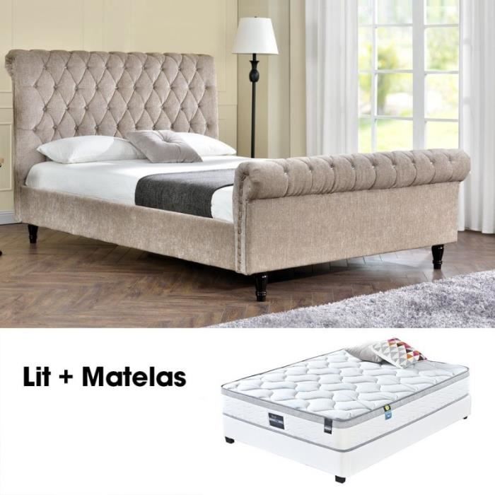 lit + matelas - meubler design - kapaldi - elégance - chic - beige - 2 places - 160x200 cm