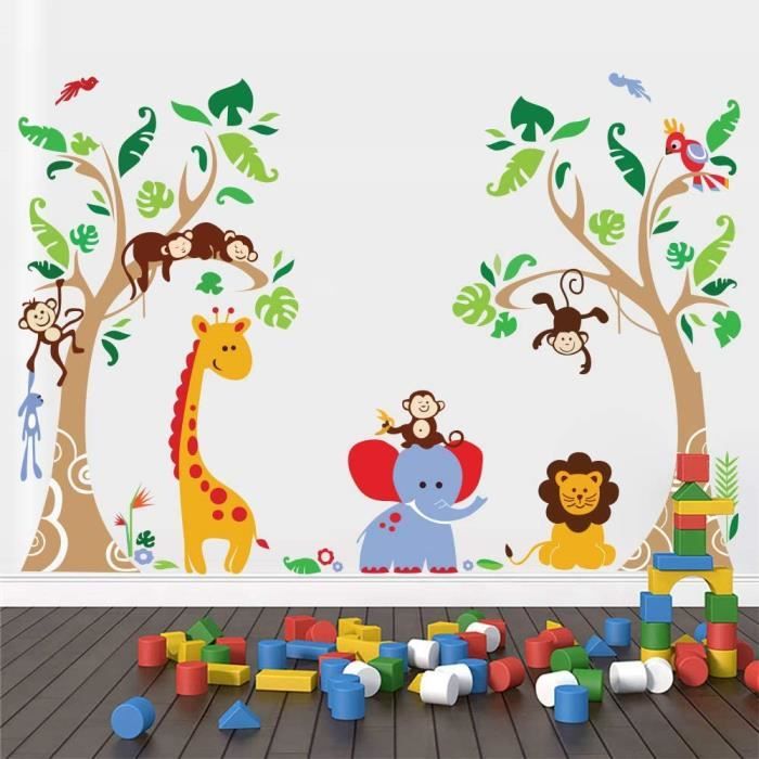 Sticker Muraux Animaux Jungle Autocollant Mural Arbres Amovible Deco  Stickers Singe Girafe Éléphant Chambre Enfant Bébé Salon A244 - Cdiscount  Maison