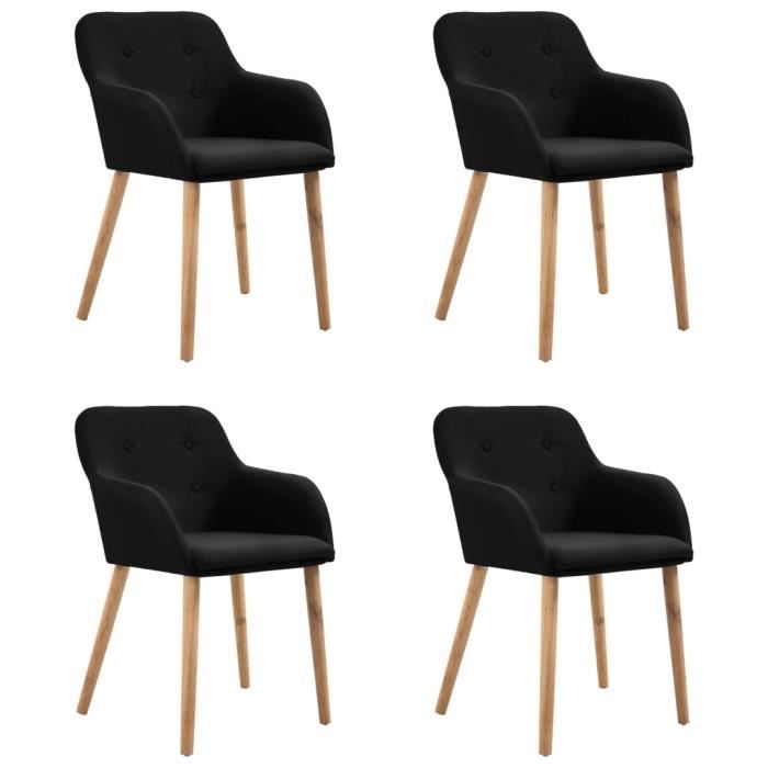 4 pcs Chaises de salle à manger Tissu et chêne massif Noir - Achat