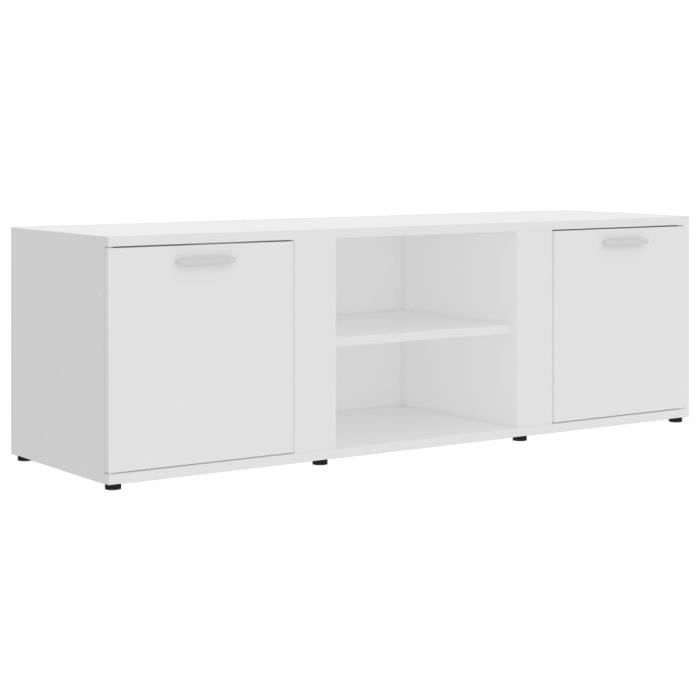 Meuble TV Contemporain - Meuble HI-FI Banc TV Blanc 120x34x37 cm Aggloméré