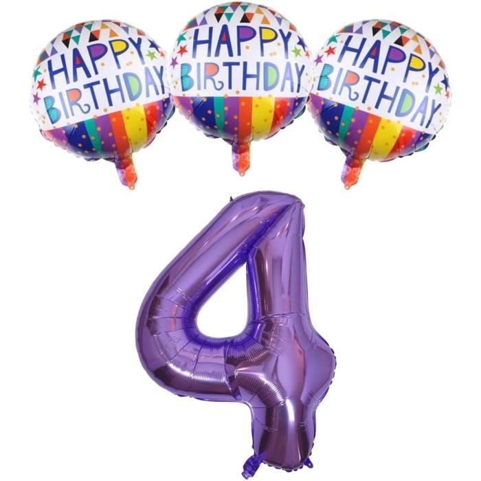Kit Décoration Anniversaire 4 Ans Flocons De Neige - 9 Pièces : Ballon Chiffre 4, Bougie, Bâtons