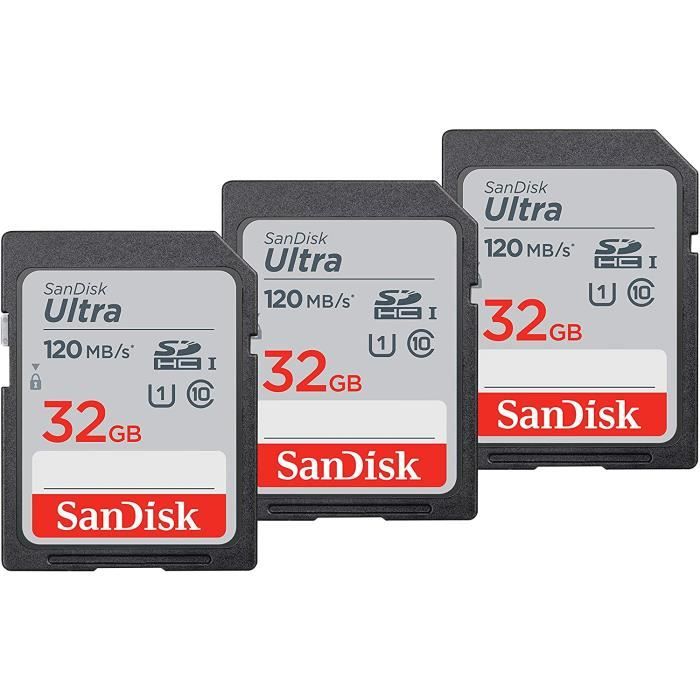 SanDisk Lot de 3 cartes mémoire SDHC Ultra jusqu'à 120 Mo/ classe 10 UHS I V10 - vue 2