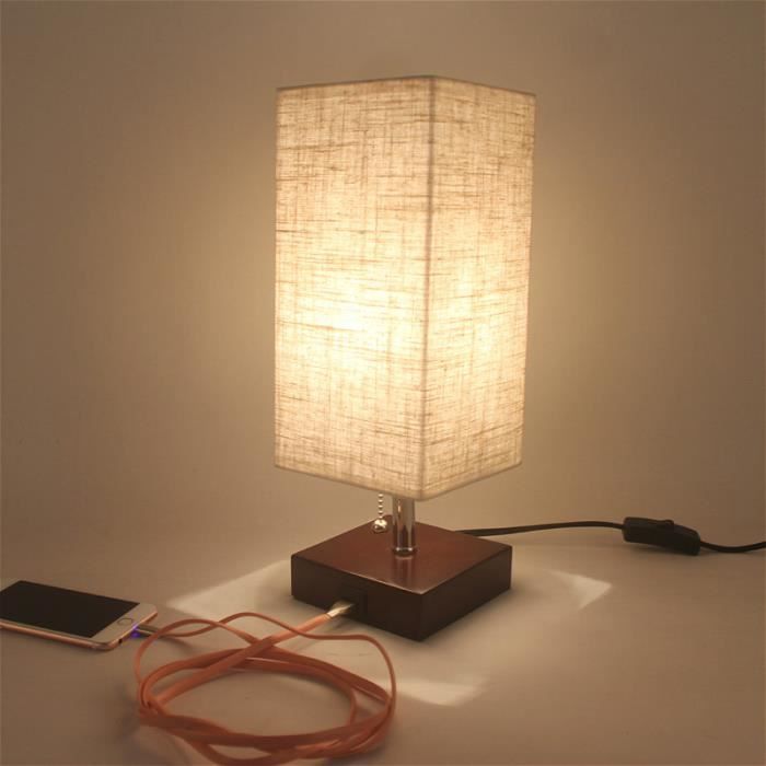 USB téléphone portable ordinateur charge lin lampe de table moderne minimaliste carré chevet chambre LED veilleuse