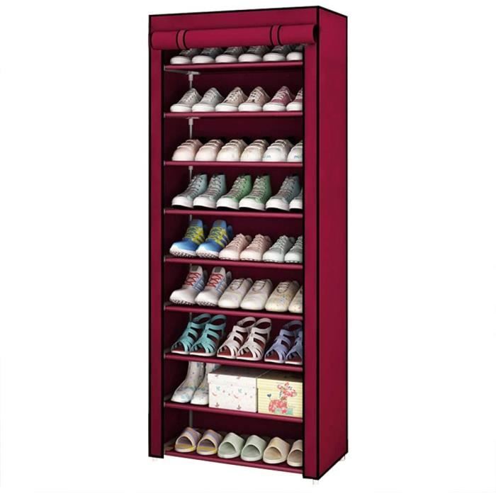 Urijk Rangement Armoire étagères à Chaussures avec Housse 10 Couches Meubles à Chaussures Anti-Poussière 60×30×155cm 