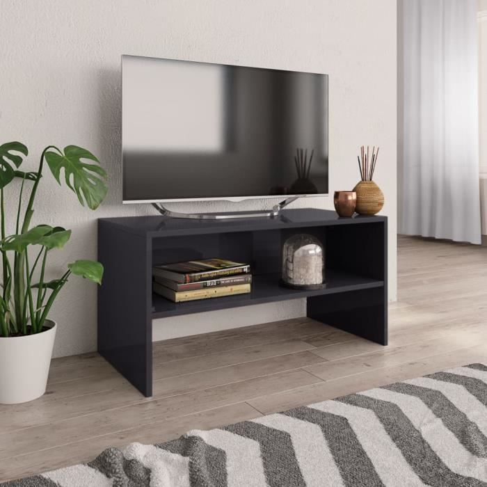 meuble tv contemporain décor - armoire salon armoire tele -banc tv - meuble hifi -gris brillant 80 x 40 x 40