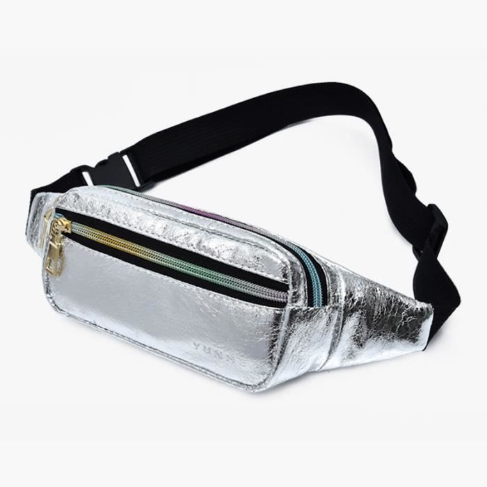 Sac Banane Holographique Femme - Sac Ceinture Cuir PU Néon Imperméable, Idéal Voyage Jogging Et Festivals (Violet)